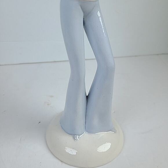 Bell Bottom Blue Jean Girl Flowers Child 70s Ceramic Hippie Hair In Bun Figurine - Picture 3 of 6